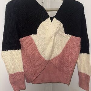 Colorblock Knit Sweater - Black, White, and Pink